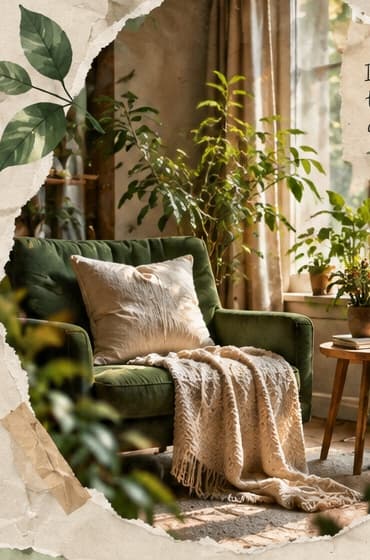 Cozy reading chair surrounded by plants